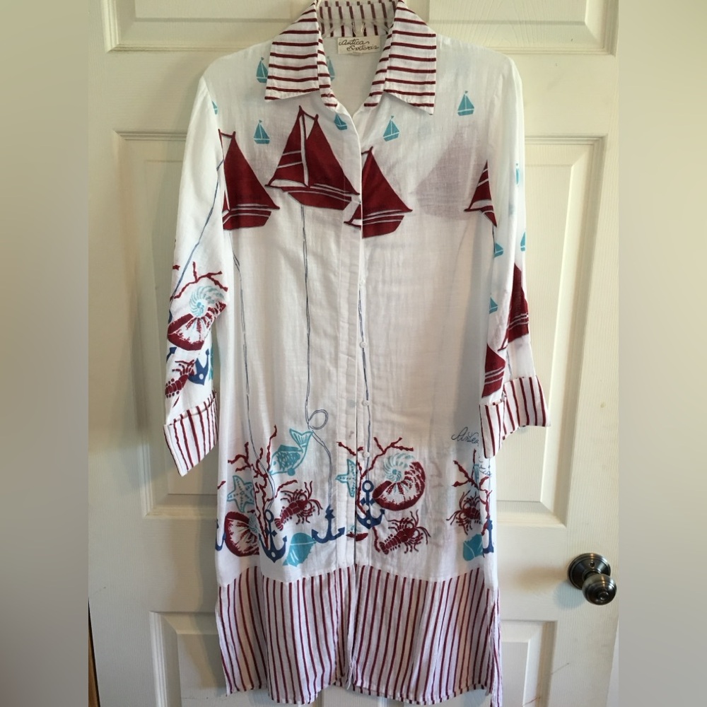 Antica Sartoria Italy women’s cotton coverup tunic sailboat theme M/L